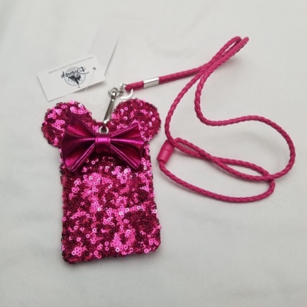 Loungefly Disney Parks Imagination Pink Minnie Mouse ID Holder Lanyard NWT